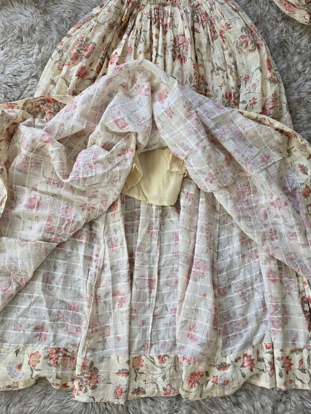 Free People Oasis Printed Midi Dress Ivory Floral Puff Sleeve Women's - Picture 6 of 16